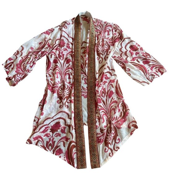 Soft Surroundings Jakarta Open-Front Kimono Chiffon Embroidered Size L/XL Womens - Picture 2 of 11
